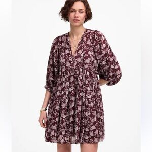 Madewell Split neck Puff Sleeve Floral Mini Dress